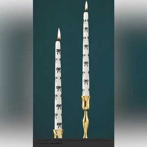 Anthropologie Elegant White and Black Bow Taper Candles